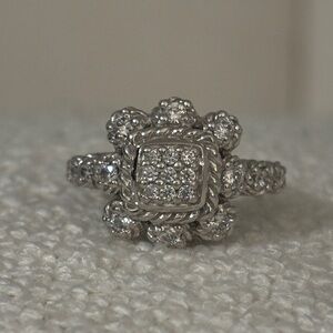 Judith Ripka Sterling Silver Floral Cluster Ring with Clear CZ Stones